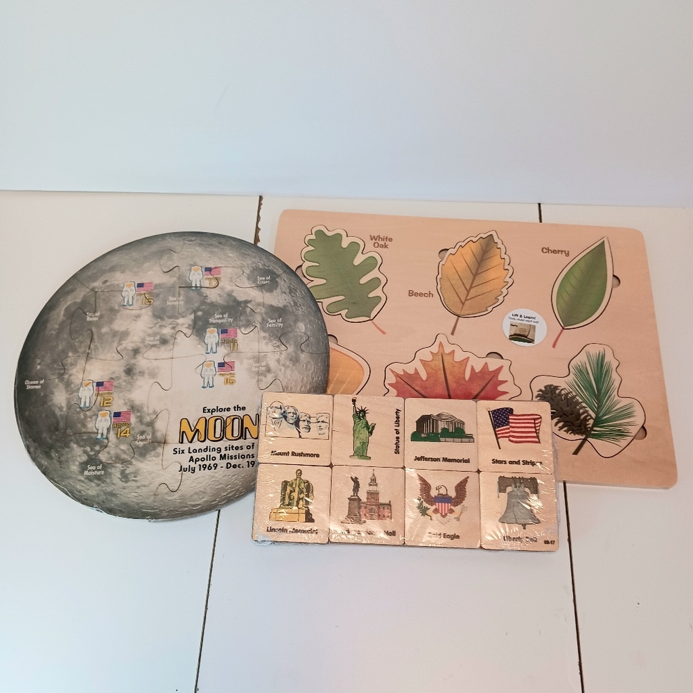 MAPLE LANDMARK 2 Wooden Handmade Classic Puzzles And Matching Game NWOT